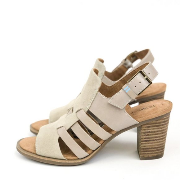 TOMS Suede Leather Block Heels Sandals - Picture 3 of 12